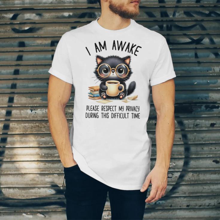 Cat Glasses Coffe Books I Am Awake Please Respect My Privacy Unisex Jersey T-Shirt