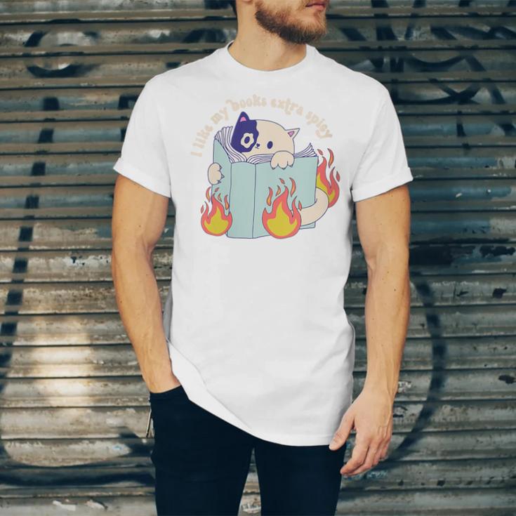 Cat Reading a Romance BookI Like My Books Extra Spicy Unisex Jersey T-Shirt