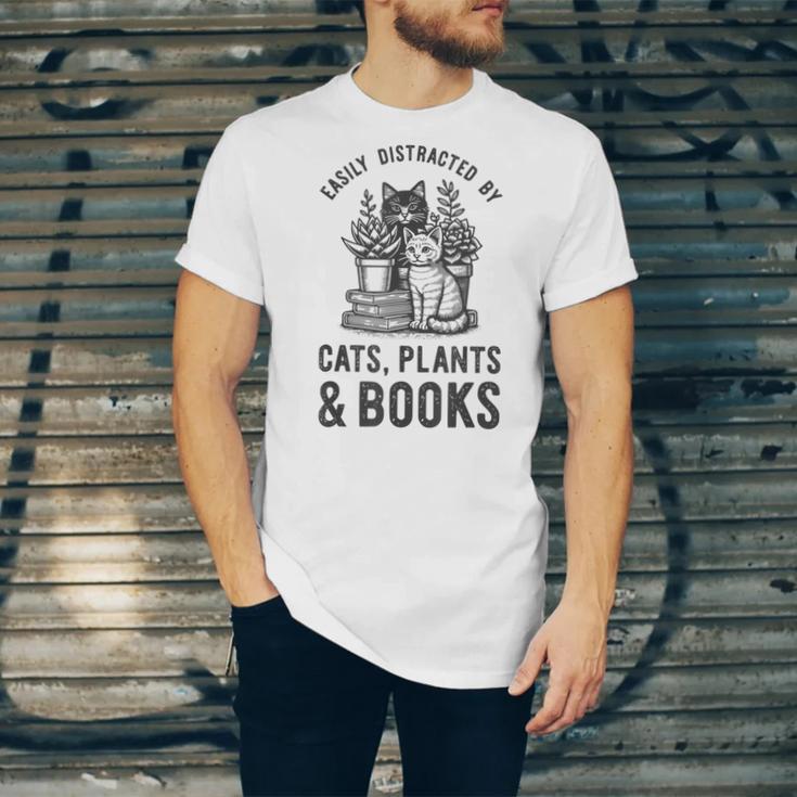 Cats Plants And Books Shirt Plant Lover Gardening Unisex Jersey T-Shirt