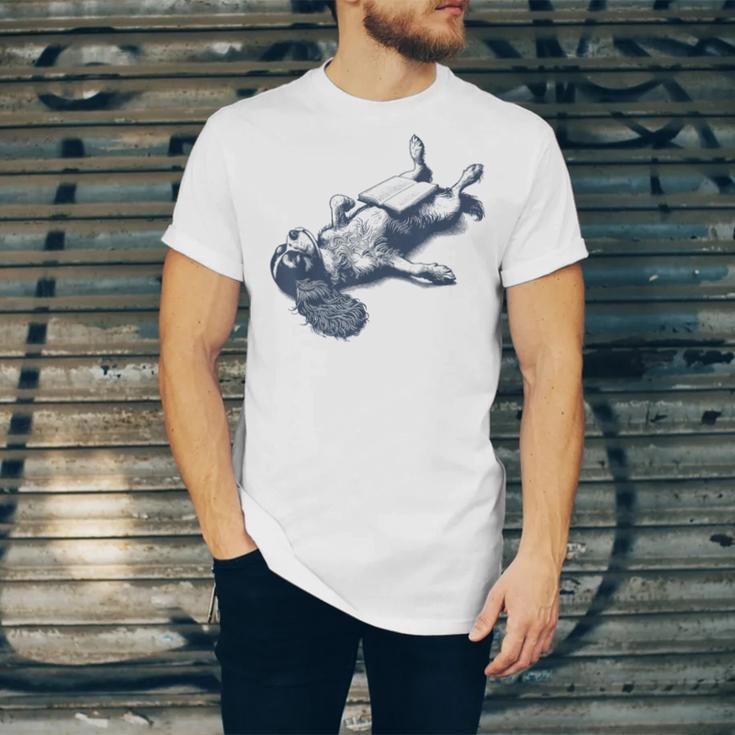 Cavalier King Charles Spaniel Book Nap Vintage Dog Mom Dad Unisex Jersey T-Shirt