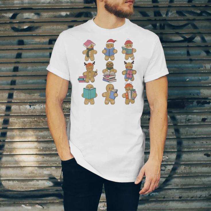 Christmas Library Gingerbread Man Books Lover Bookworm Unisex Jersey T-Shirt