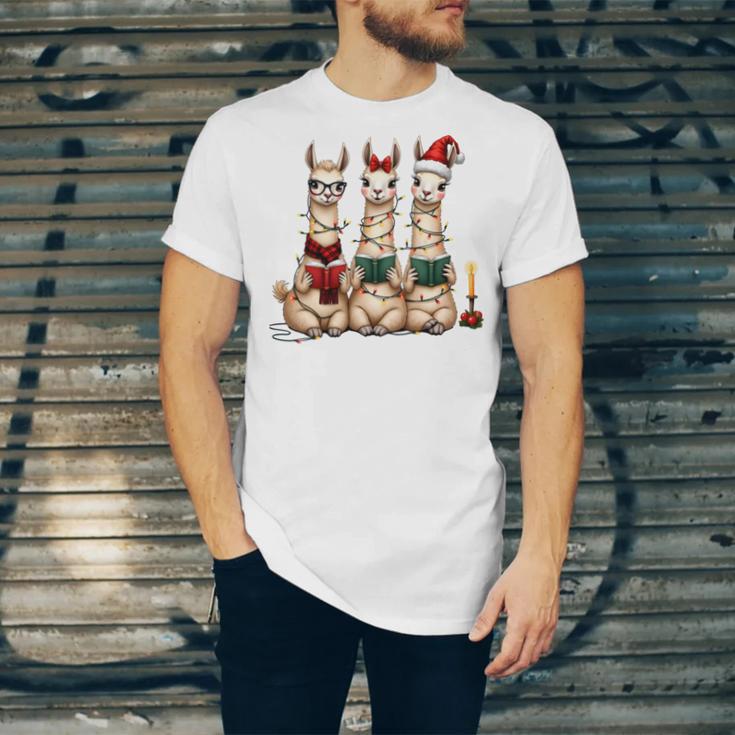 Christmas Three Llamas Reading Reading Books Llama Lover Unisex Jersey T-Shirt