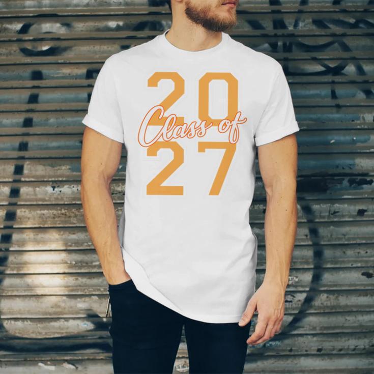 Class Of 2027 Graduation Varsity Orange On The Back Premium Tri-Blend Unisex Jersey T-Shirt