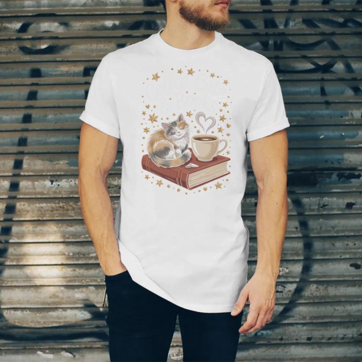 Coffee Cats & Books Cute Cat Book Lover Reading Unisex Jersey T-Shirt