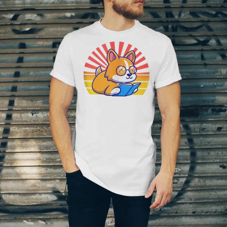Corgi Dog Reading Book Book Lover Dog Lover Unisex Jersey T-Shirt