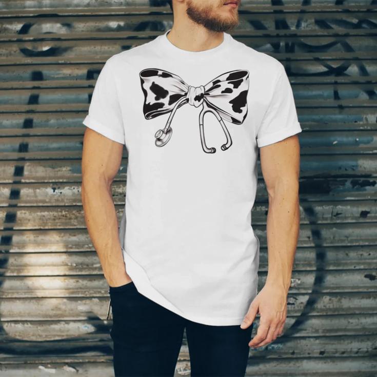 Cow Print Bow And Stethoscope Nurse RN Graduation Coquette Unisex Jersey T-Shirt