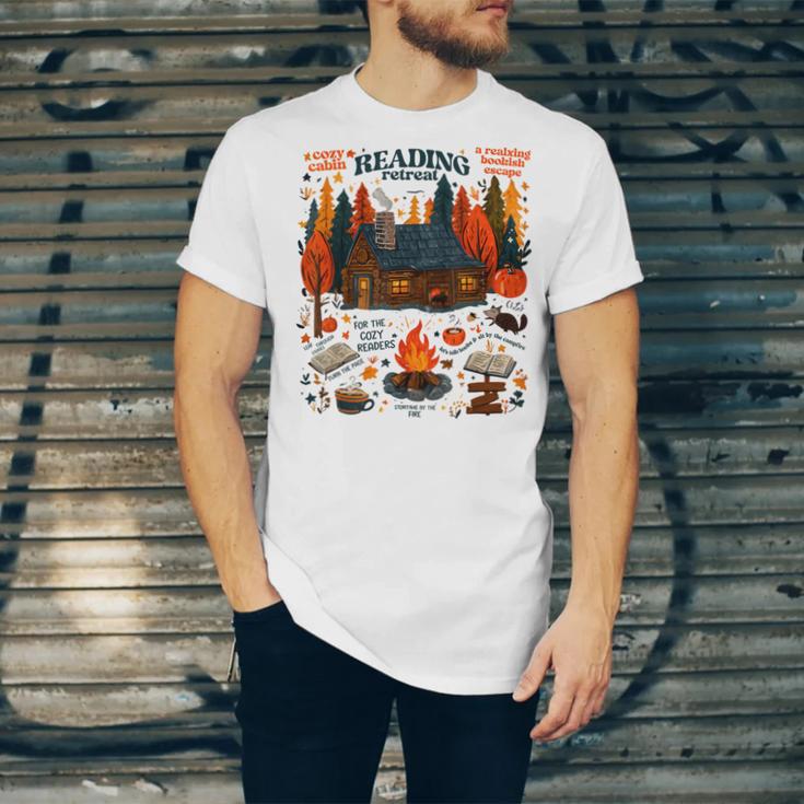Cozy Reading Cabin Retreat Fall Bookish Autumn Cozy Reader Unisex Jersey T-Shirt Cozy Reading Cabin Retreat Fall Bookish Autumn Cozy Reader Unisex Jersey T-Shirt