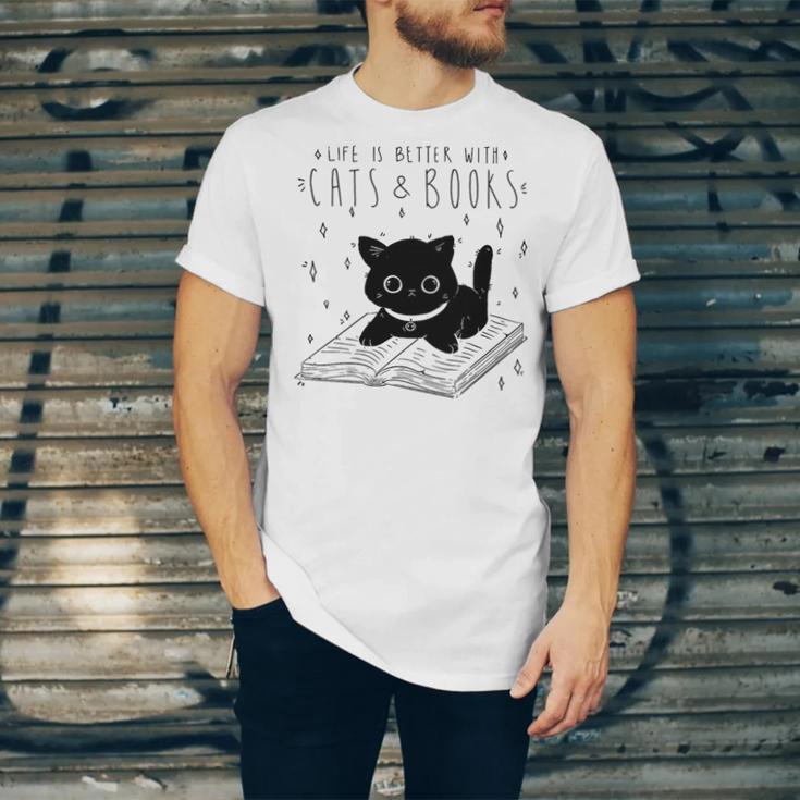 Cute Cats And Books Aesthetic Feline Reader Graphic Premium Tri-Blend Unisex Jersey T-Shirt