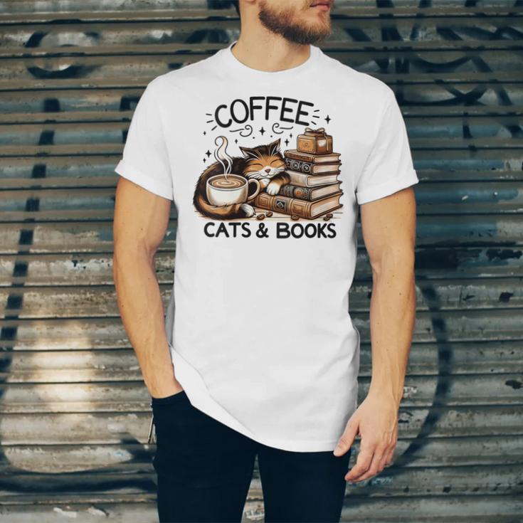 Cute Coffee Cats Books Lover Idea Women Men Kids Unisex Jersey T-Shirt