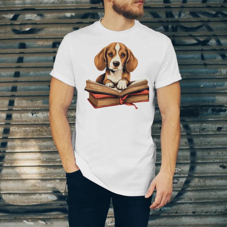 Cute Dog Beagle Reading Book Unisex Jersey T-Shirt