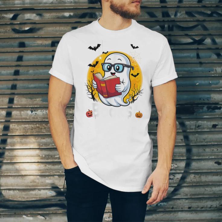 Cute Ghost Reading Book Retro Halloween Librarian Unisex Jersey T-Shirt