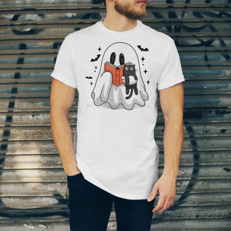 Cute Halloween Ghost Reading Book Unisex Jersey T-Shirt