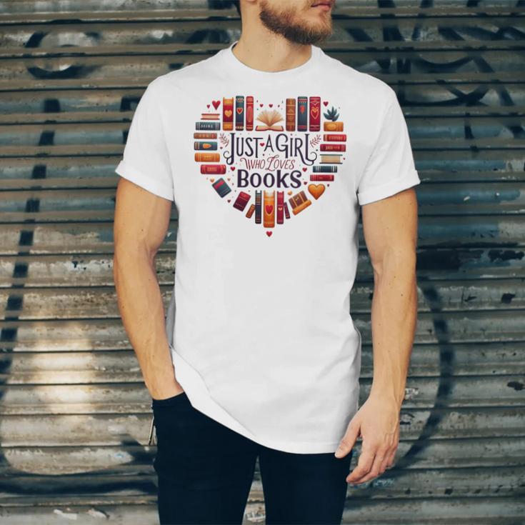Cute Just A Girl Who Loves Books Heart Shape Reader Unisex Jersey T-Shirt