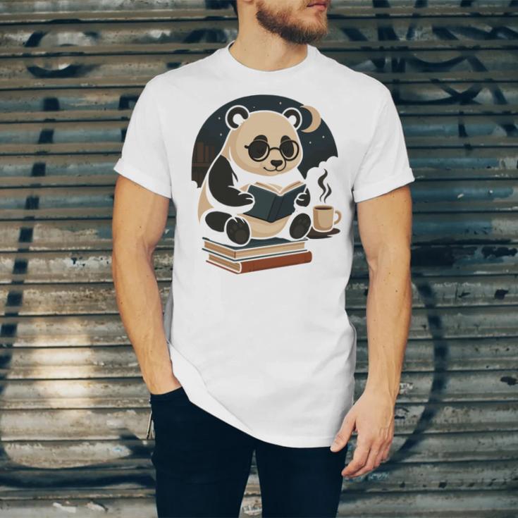 Cute Panda Reading Book Under Moon Bookworm Coffee Lover Unisex Jersey T-Shirt Cute Panda Reading Book Under Moon Bookworm Coffee Lover Unisex Jersey T-Shirt