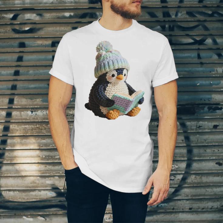 Cute Penguin Reading Book Faux-Crochet Print Unisex Jersey T-Shirt Cute Penguin Reading Book Faux-Crochet Print Unisex Jersey T-Shirt