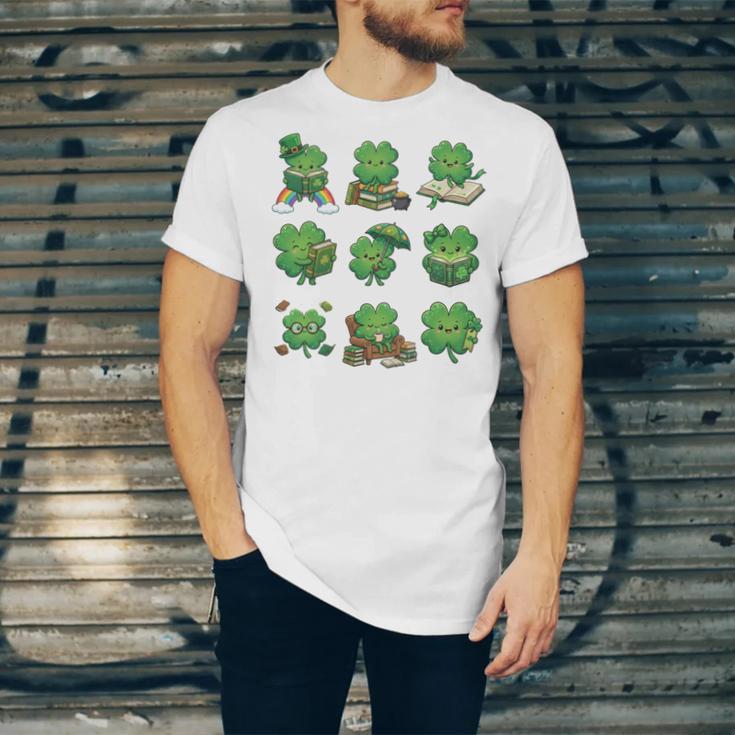 Cute Shamrock Reading St Patricks Day Teacher Book Lovers Unisex Jersey T-Shirt