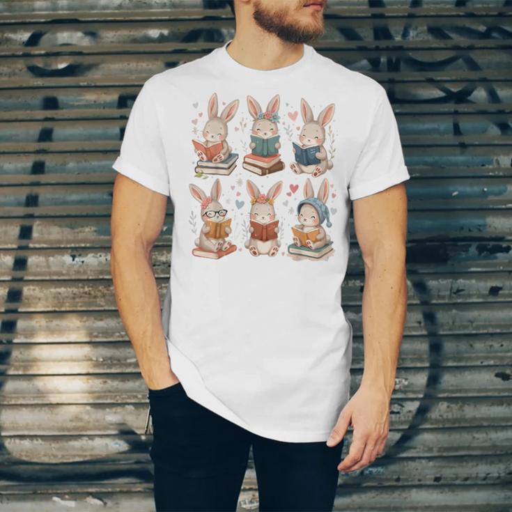 Cute Teacher Bunny Rabbit Reading Easter Bunnies Book Lovers Unisex Jersey T-Shirt