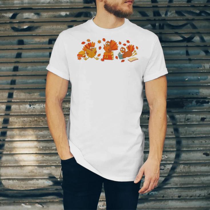 Cute Turkey Reading Book Librarian Bookworm Thanksgiving Men Unisex Jersey T-Shirt