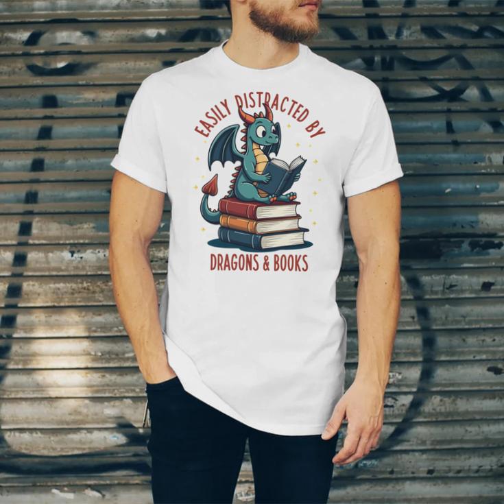 Dark Romance Romantasy Easily Distracted By Dragons & Books Unisex Jersey T-Shirt
