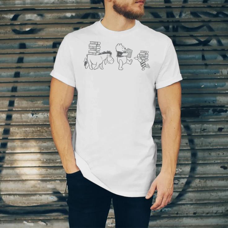 Disney Winnie The Pooh Eeyore Pooh & Piglet Carrying Books Unisex Jersey T-Shirt
