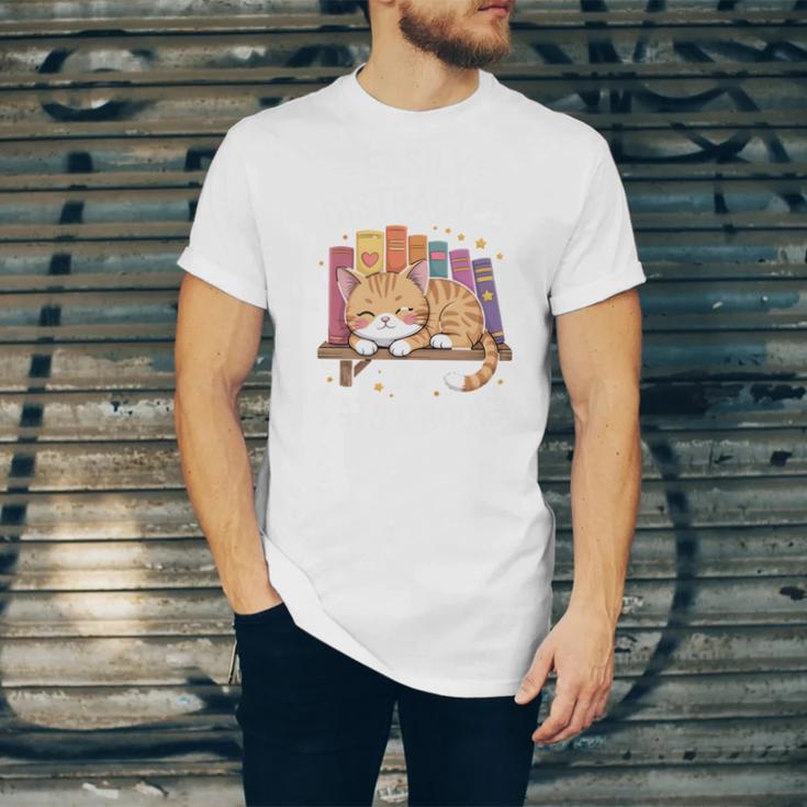 Easily Distracted By Cats And Books Cute Cat Sleeping Girls Unisex Jersey T-Shirt Easily Distracted By Cats And Books Cute Cat Sleeping Girls Unisex Jersey T-Shirt