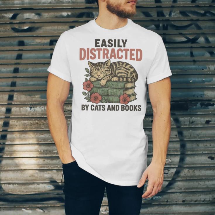 Easily Distracted By Cats And Books Vintage Unisex Jersey T-Shirt