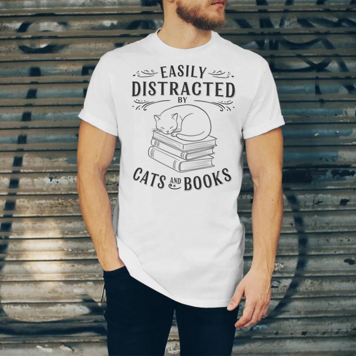 Easily Distracted By Cats And Books For Women Unisex Jersey T-Shirt