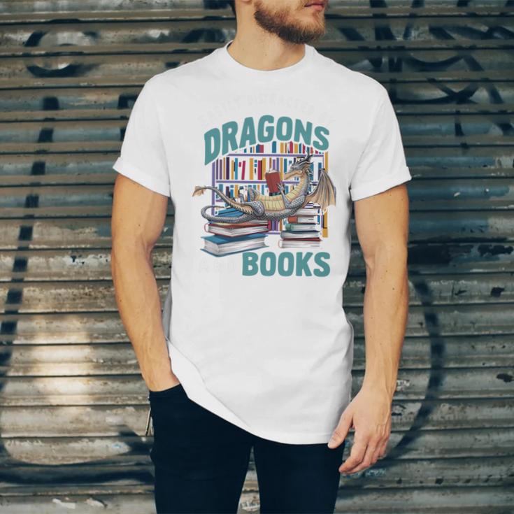 Easily Distracted By Dragons And Books Bookworm Unisex Jersey T-Shirt