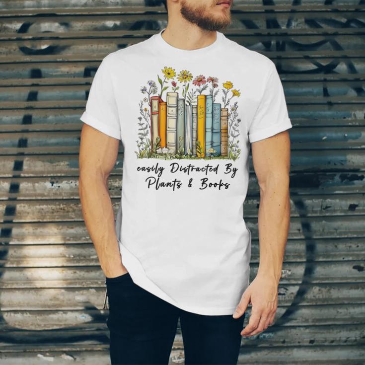 Easily Distracted By Plants And Books Bookworm Gardening Unisex Jersey T-Shirt