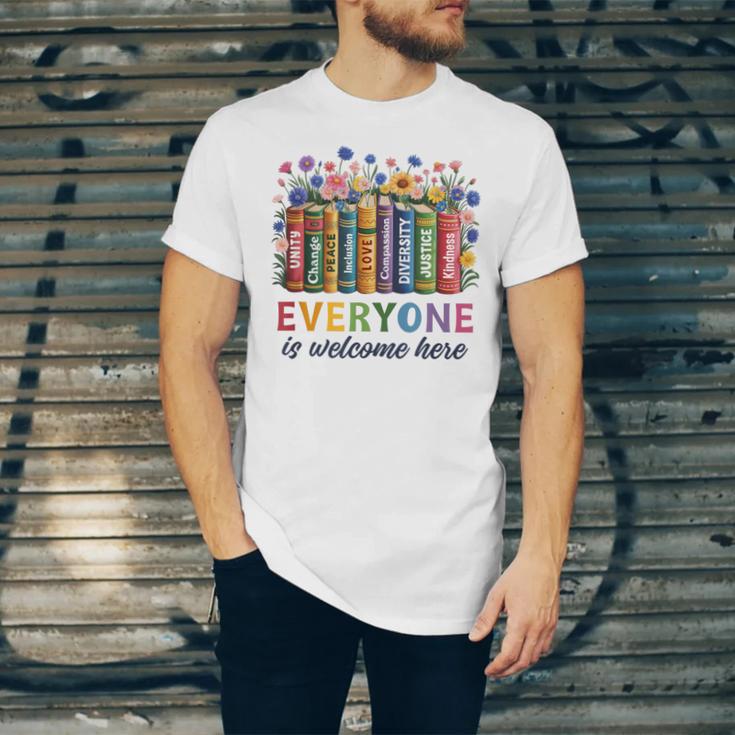 Everyone Is Welcome Here Floral Book LGBT Pride Equality Unisex Jersey T-Shirt