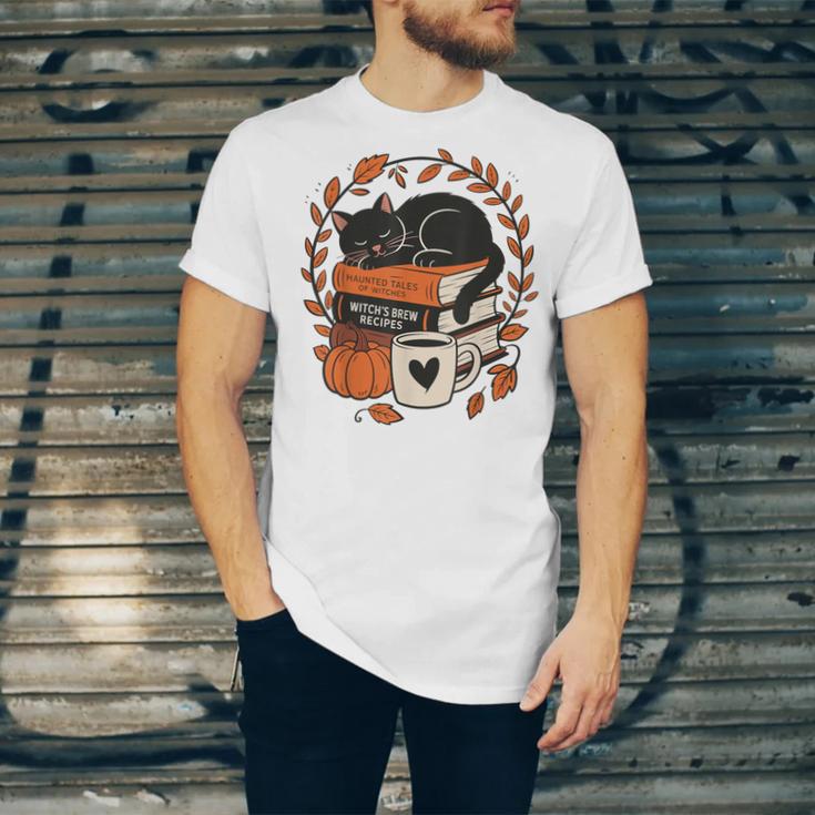 Fall Book Teacher Cat Books Halloween Autumn Librarian Unisex Jersey T-Shirt