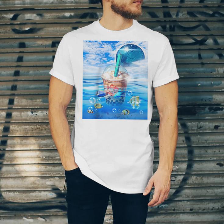 Frutiger Aero Aesthetic Tech Bubble Tea Boba Milktea Fishes Raglan Baseball Tee Unisex Jersey T-Shirt Frutiger Aero Aesthetic Tech Bubble Tea Boba Milktea Fishes Raglan Baseball Tee Unisex Jersey T-Shirt