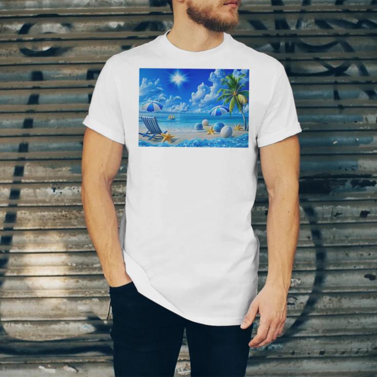 Frutiger Aero Beach Y2k Aesthetic Palm Tree Sand Ocean Premium Unisex Jersey T-Shirt