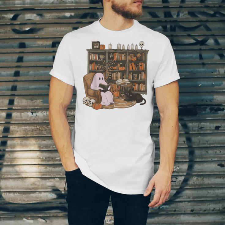 Ghost Reading Book Cat Lover Halloween Reading Enthusiast Unisex Jersey T-Shirt Ghost Reading Book Cat Lover Halloween Reading Enthusiast Unisex Jersey T-Shirt