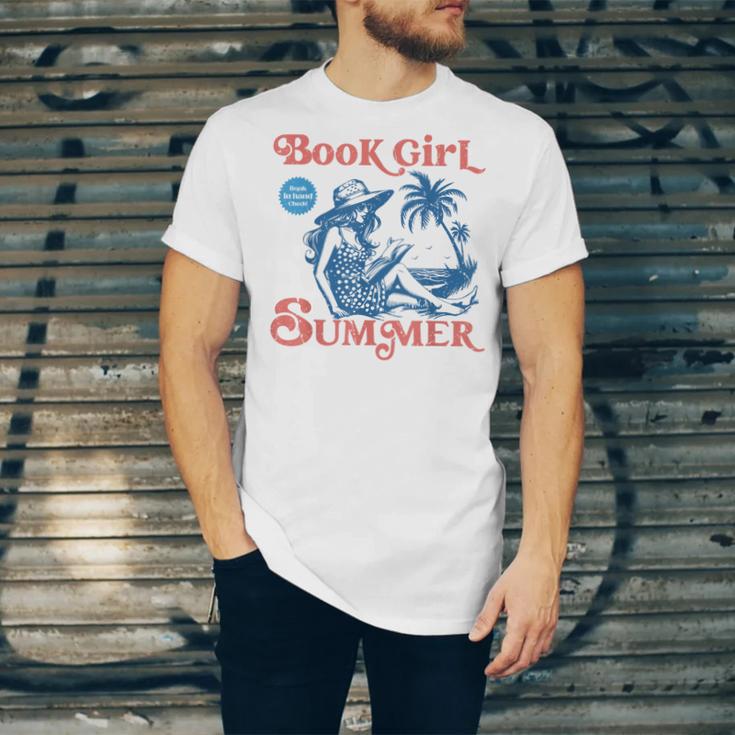 Girl Reading Book Summer Beach Vacation For Book Lover Unisex Jersey T-Shirt