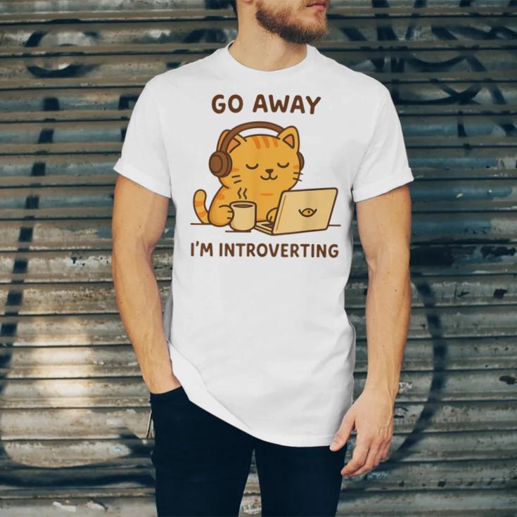 Go Away I'm Introverting Cozy Cat With Laptop And Coffee Unisex Jersey T-Shirt Go Away I'm Introverting Cozy Cat With Laptop And Coffee Unisex Jersey T-Shirt