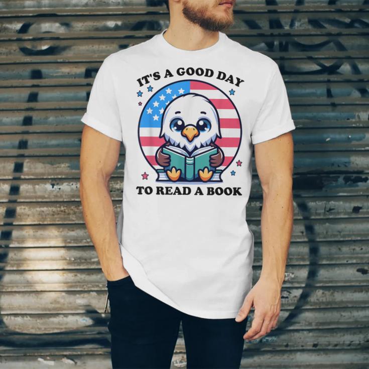 A Good Day To Read a Book Reading Eagle With American Flag Unisex Jersey T-Shirt A Good Day To Read a Book Reading Eagle With American Flag Unisex Jersey T-Shirt