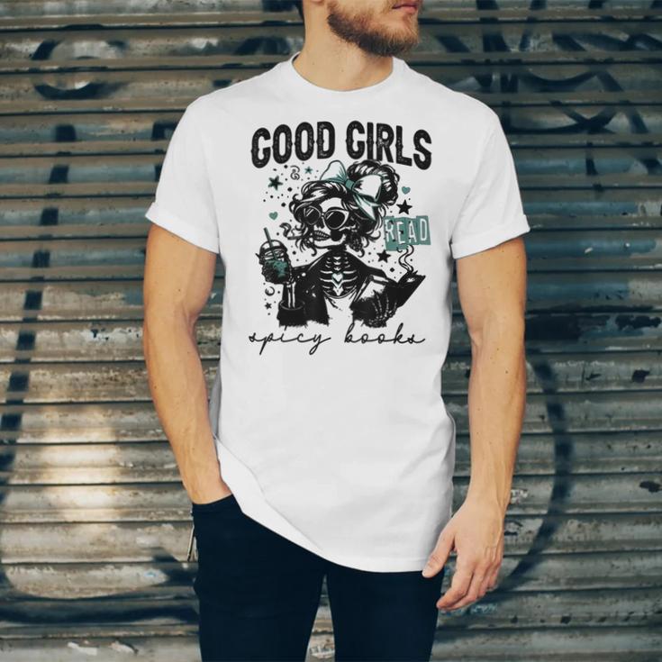 Good Girls Read Spicy Skeleton Book Club Unisex Jersey T-Shirt
