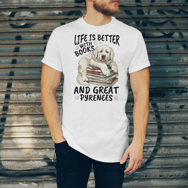 Great Pyrenees Dog Breed Life Is Better With Books And Great Unisex Jersey T-Shirt Great Pyrenees Dog Breed Life Is Better With Books And Great Unisex Jersey T-Shirt