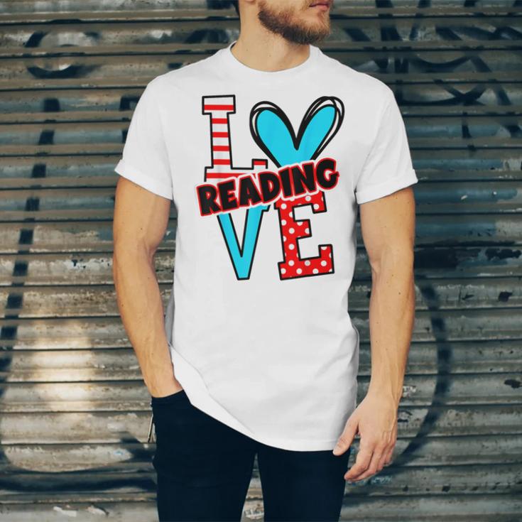 I Heart Books Love Reading Red And Stripe Animated Cat For Men Women Girls Kids Unisex Jersey T-Shirt