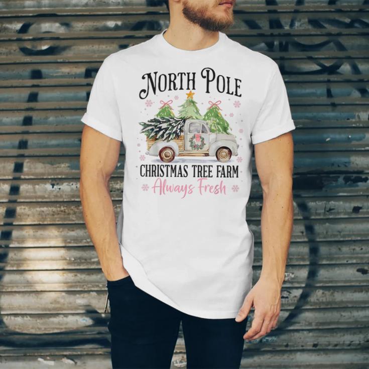 Holiday Scene Nostalgia North Pole Tree Farm Merry Christmas Unisex Jersey T-Shirt