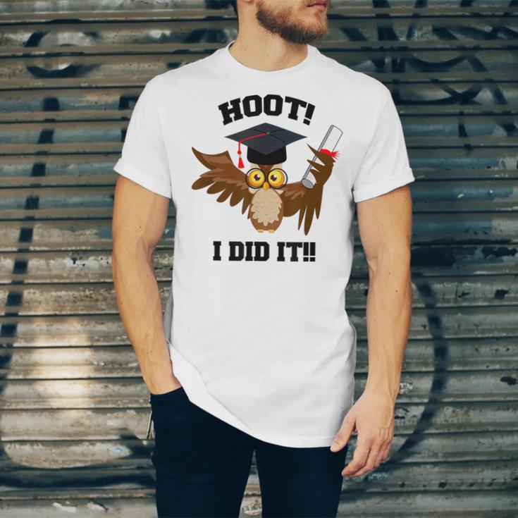 Hoot I Did It Grad Owl Holding Graduation Diploma Congrats Unisex Jersey T-Shirt