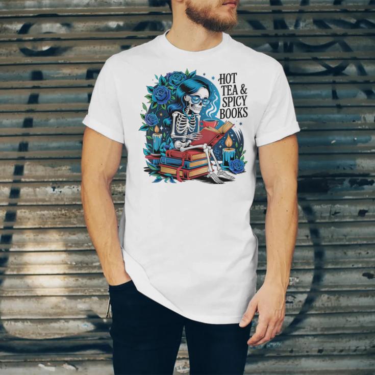 Hot Tea & Spicy Books Skeleton Reader Unisex Jersey T-Shirt