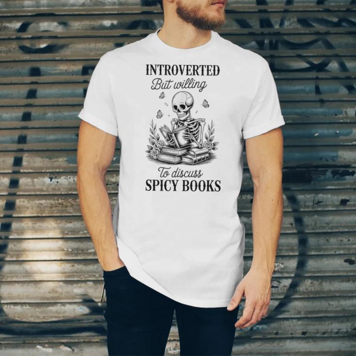 Introvert Read Spicy Books Lover Bookworm Skeleton Reading Unisex Jersey T-Shirt