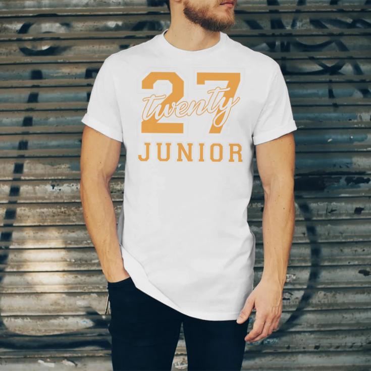 Junior Class 2027 Graduation Back To School Orange Letters Premium Tri-Blend Unisex Jersey T-Shirt