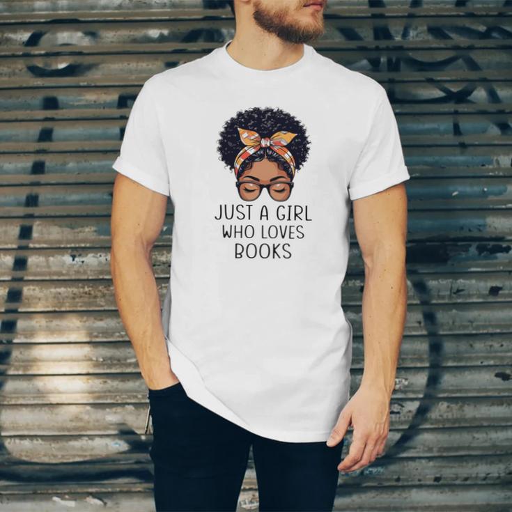 Just a Girl Who Loves Books Messy Bun Black Women Reading Unisex Jersey T-Shirt Just a Girl Who Loves Books Messy Bun Black Women Reading Unisex Jersey T-Shirt