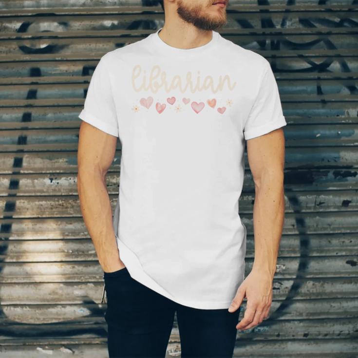 Librarian Valentines Day Daisy School Library Book Lover Premium Unisex Jersey T-Shirt