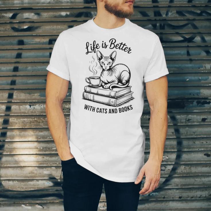 Life Is Better With Cats & Books Sphynx Cat Mom Women Unisex Jersey T-Shirt Life Is Better With Cats & Books Sphynx Cat Mom Women Unisex Jersey T-Shirt