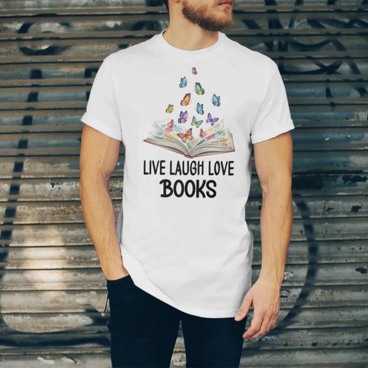 Live Laugh & Love Books Reading Butterfly Book Lover Bookish Premium Unisex Jersey T-Shirt