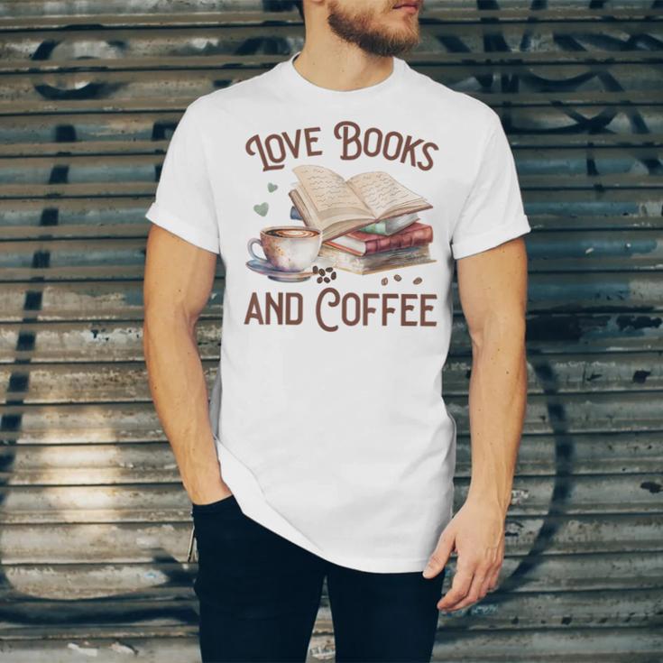 Love Books And Coffee Books Reading Coffee Drinking Unisex Jersey T-Shirt